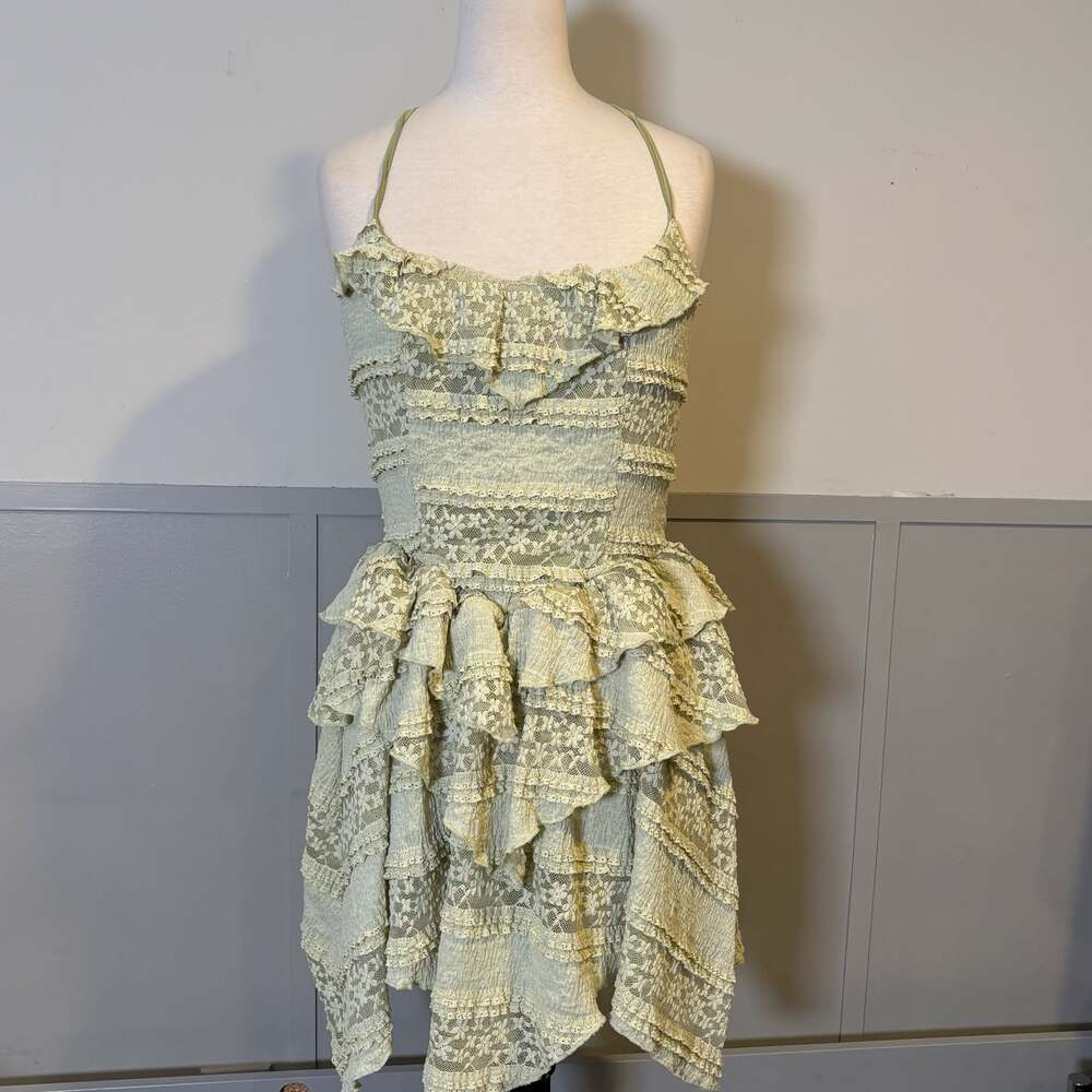 Cider Lace Ruffle Detail Asymmetric Mini Dress